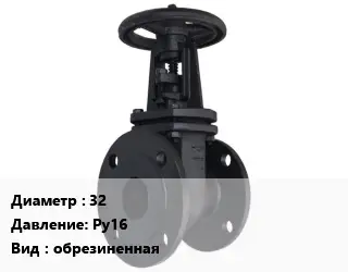 Задвижка чугунная канализационная 32 Ру16 обрезиненная